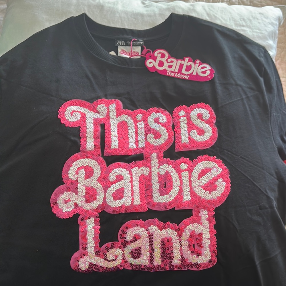 Authentic this is Barbie Land sequined oversize T-shirt